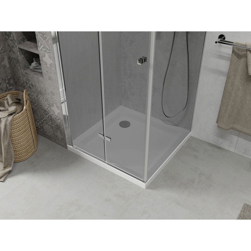 Mexen Lima folding shower cabin 70 x 70 cm, graphite, chrome + Flat shower tray, white - 856-070-070-01-40-4010