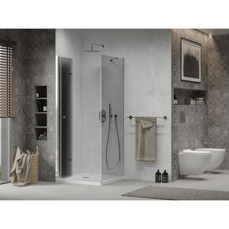 Mexen Lima folding shower cabin 70 x 70 cm, graphite, chrome + Flat shower tray, white - 856-070-070-01-40-4010