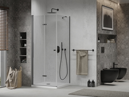 Mexen Lima folding shower cubicle 70 x 70 cm, Transparent, Black + shower tray Flat, White - 856-070-070-70-00-4010B