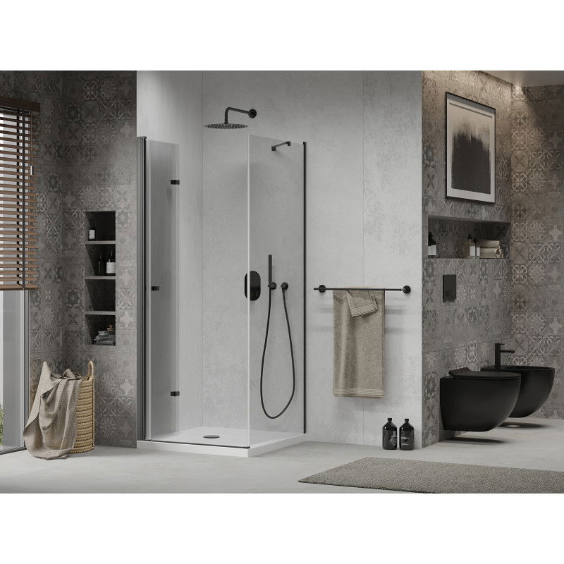 Mexen Lima folding shower cabin 70 x 70 cm, transparent, black + Flat tray, white - 856-070-070-70-00-4010B