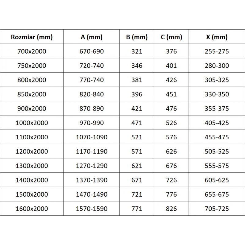 Mexen Velar sliding shower wall Walk-in 110 x 200 cm, frosted 8 mm, black - 871-110-000-33-70