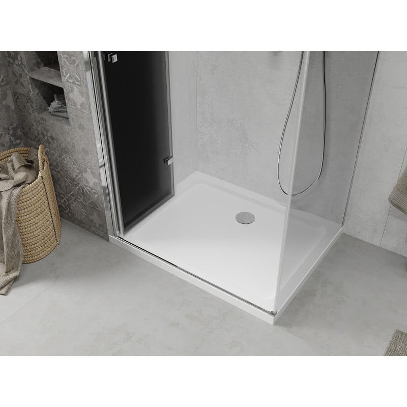 Mexen Lima folding shower cabin 70 x 100 cm, graphite, chrome + Flat shower tray, white - 856-070-100-01-40-4010