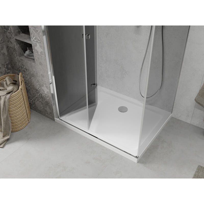 Mexen Lima folding shower cabin 70 x 110 cm, graphite, chrome + Flat shower tray, white - 856-070-110-01-40-4010