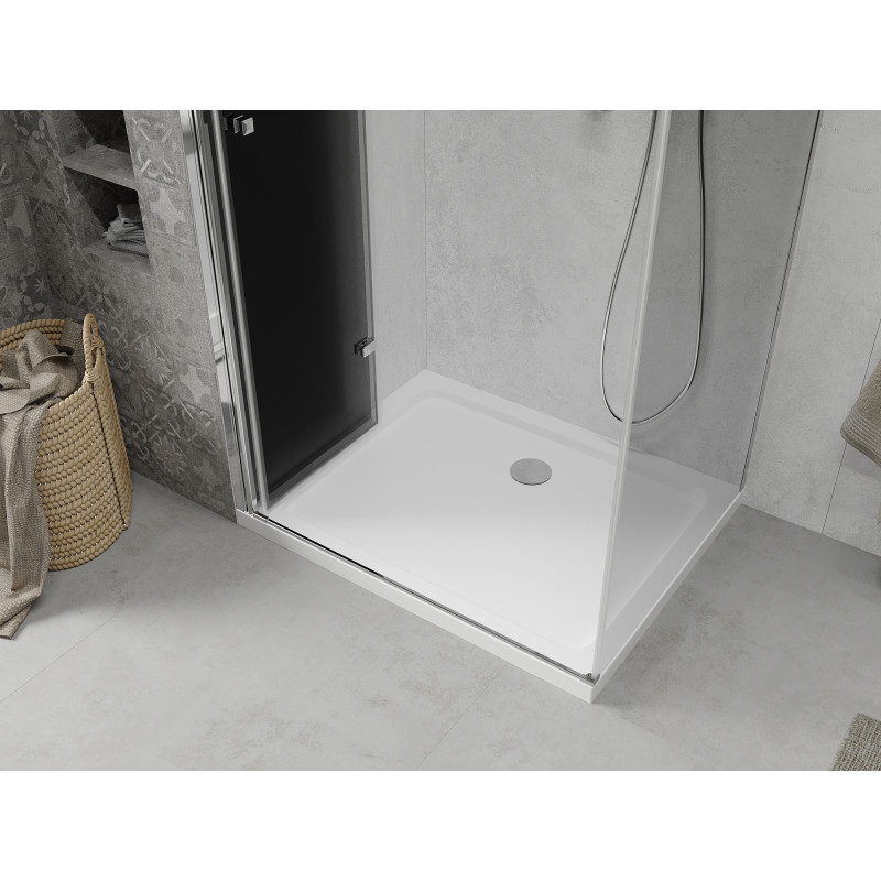 Mexen Lima folding shower cabin 70 x 110 cm, graphite, chrome + Flat shower tray, white - 856-070-110-01-40-4010