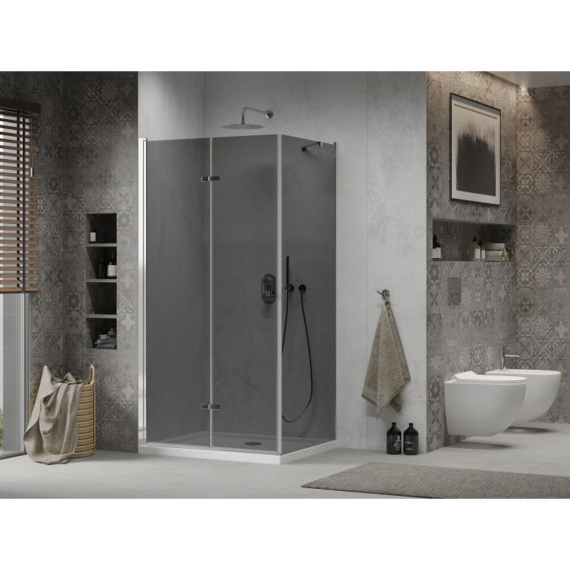 Mexen Lima folding shower enclosure 80 x 70 cm, graphite, chrome + Flat tray, white - 856-080-070-01-40-4010