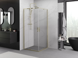 Mexen Exo-R Duo square folding shower cabin 90 x 90 cm, transparent, gold - 8110-090-090-50-00
