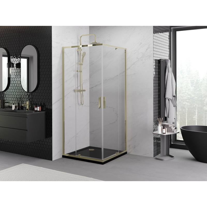 Mexen Exo-R Duo square hinged shower cabin 100 x 100 cm, transparent, gold - 8110-100-100-50-00
