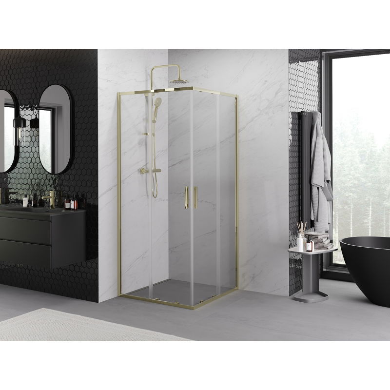 Mexen Exo square sliding shower enclosure 70 x 70 cm, transparent, gold - 8111-070-070-50-00