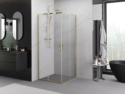 Mexen Exo 90 x 90 cm Sliding Square Shower Enclosure, Transparent, Gold - 8111-090-090-50-00