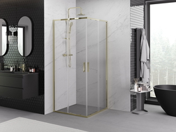 Mexen Exo square sliding shower cabin 100 x 100 cm, transparent, gold - 8111-100-100-50-00