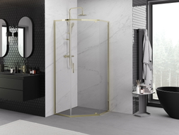 Mexen Exo-R pentagonal hinged shower cabin 80 x 80 cm, transparent, gold - 812-080-080-50-00