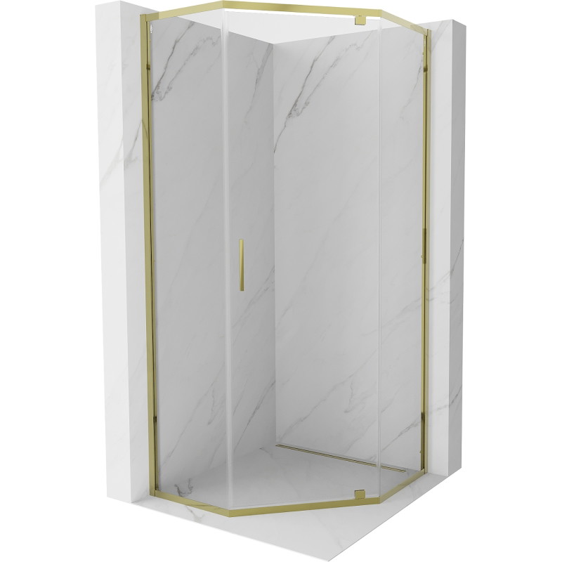 Mexen Exo-R pentagonal hinged shower cabin 90 x 90 cm, transparent, gold - 812-090-090-50-00