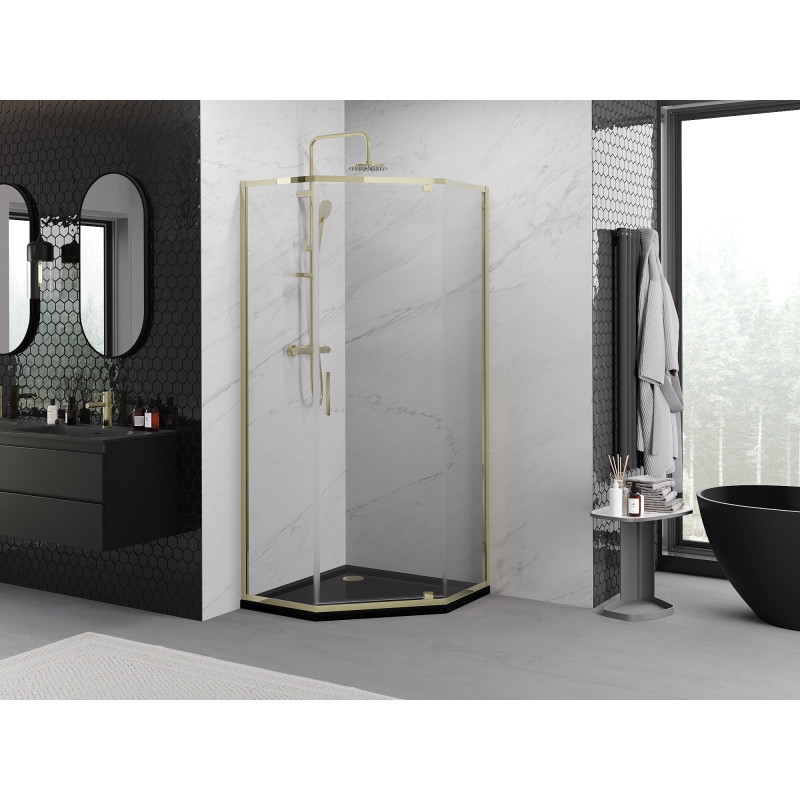 Mexen Exo-R pentagonal hinged shower cabin 90 x 90 cm, transparent, gold - 812-090-090-50-00