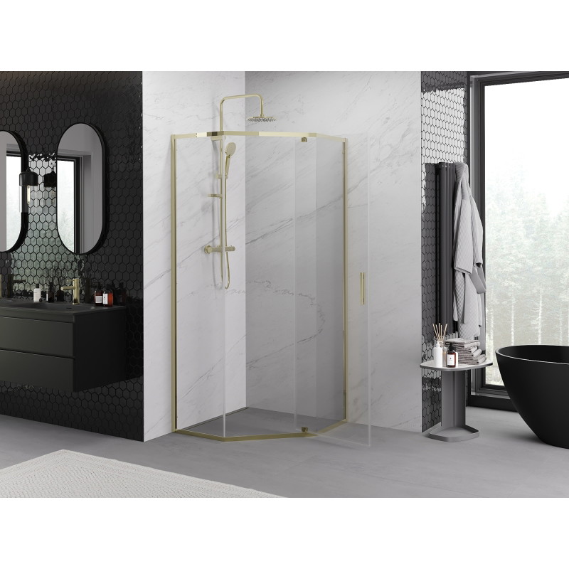 Mexen Exo-R pentagonal swing shower cabin 100 x 100 cm, transparent, gold - 812-100-100-50-00
