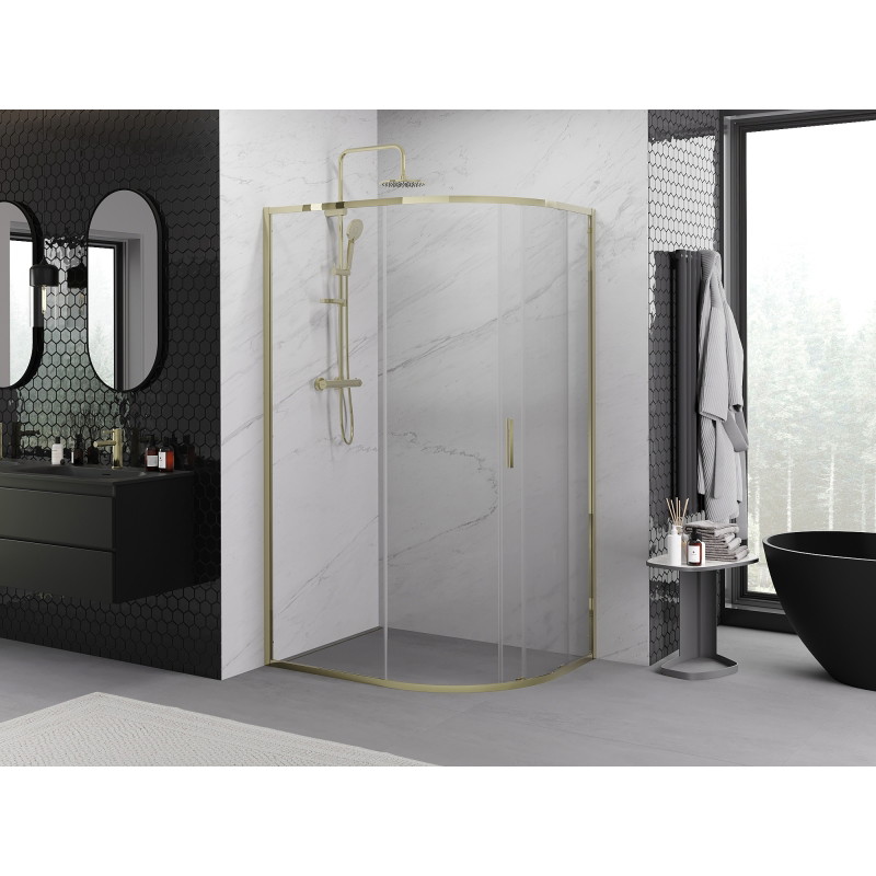 Mexen Exo-S semi-circular sliding shower cabin 100 x 90 cm, transparent, gold - 8131-100-090-50-00