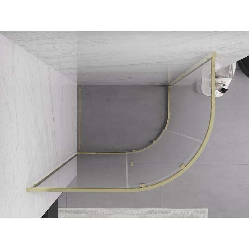 Mexen Exo-S asymmetrical semi-circular sliding shower enclosure 120 x 90 cm, transparent, gold - 8131-120-090-50-00