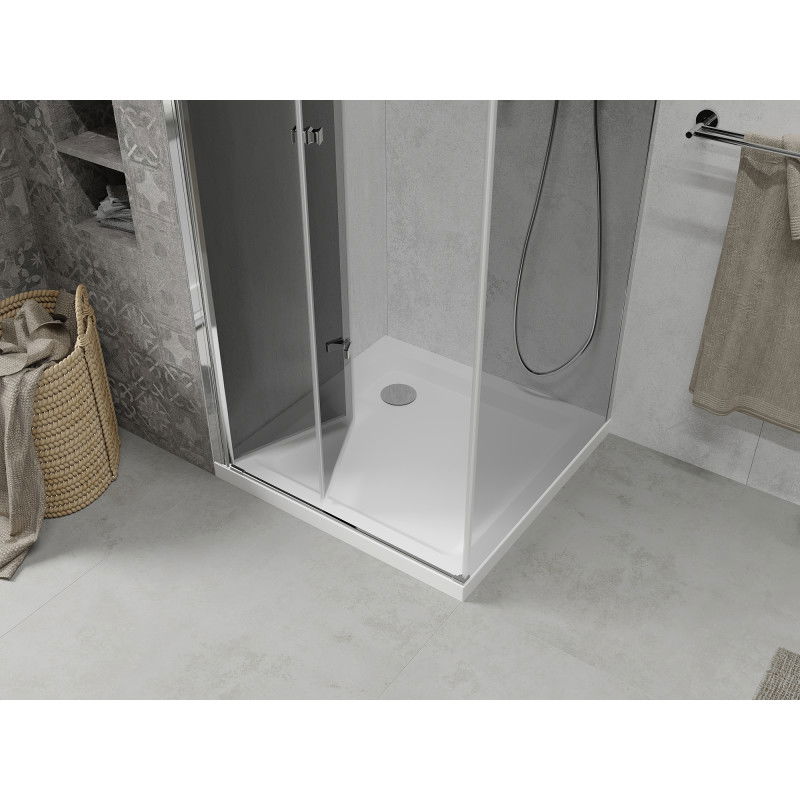 Mexen Lima foldable shower enclosure 80 x 80 cm, graphite, chrome + Flat tray, white - 856-080-080-01-40-4010