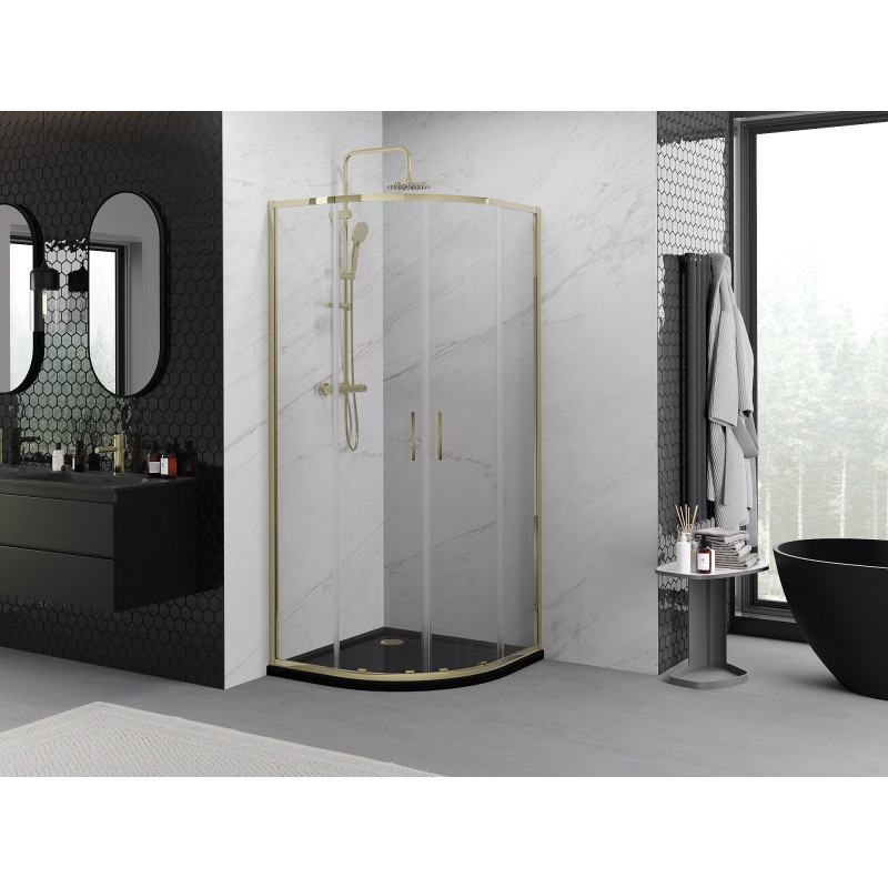 Mexen Exo-S Duo semi-circular sliding shower cabin 80 x 80 cm, transparent, gold - 8132-080-080-50-00
