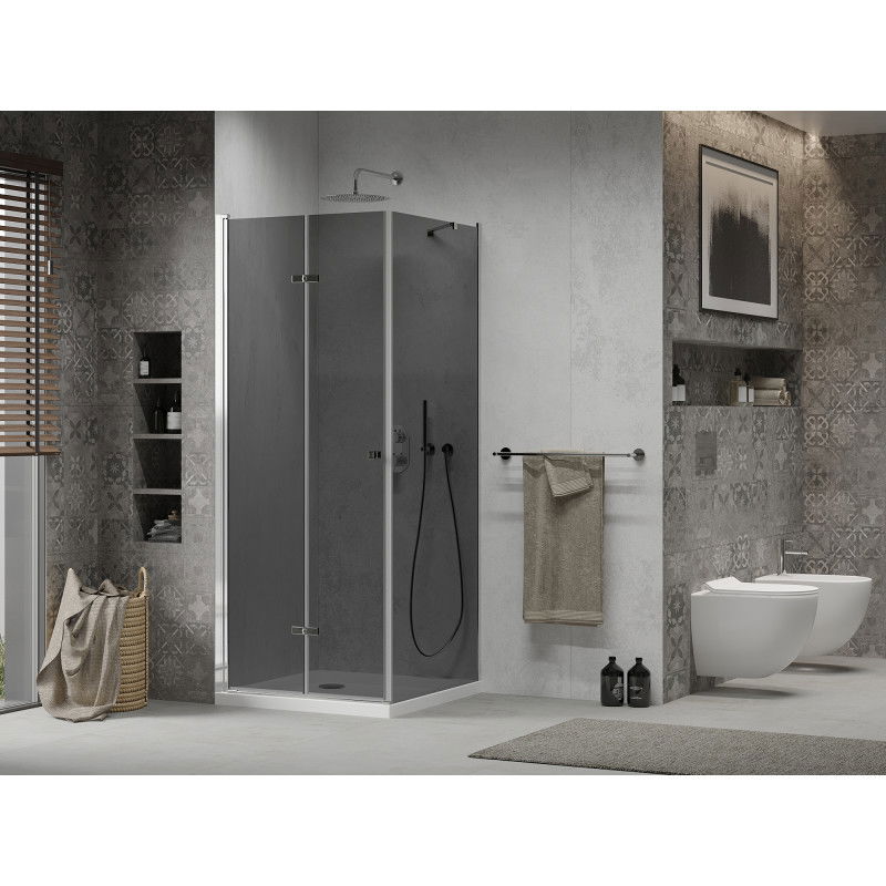 Mexen Lima foldable shower enclosure 80 x 80 cm, graphite, chrome + Flat tray, white - 856-080-080-01-40-4010