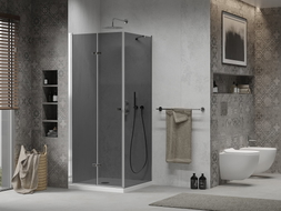 Mexen Lima folding shower cabin 80 x 80 cm, graphite, chrome + Flat shower tray, white - 856-080-080-01-40-4010