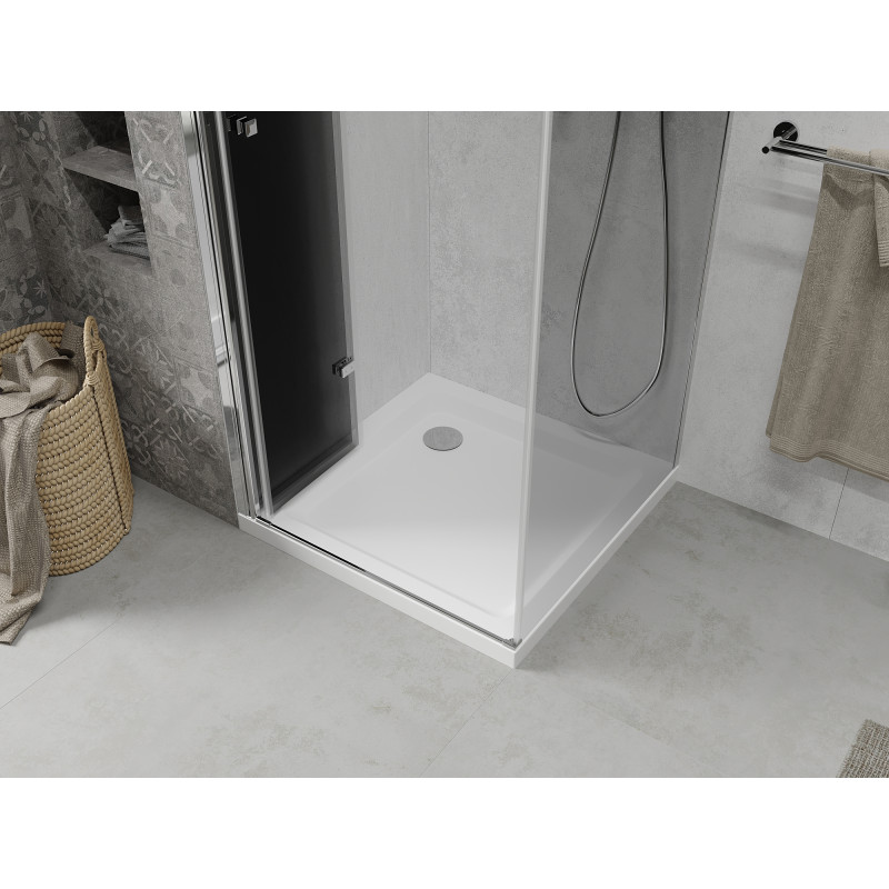Mexen Lima folding shower cabin 80 x 80 cm, graphite, chrome + Flat shower tray, white - 856-080-080-01-40-4010