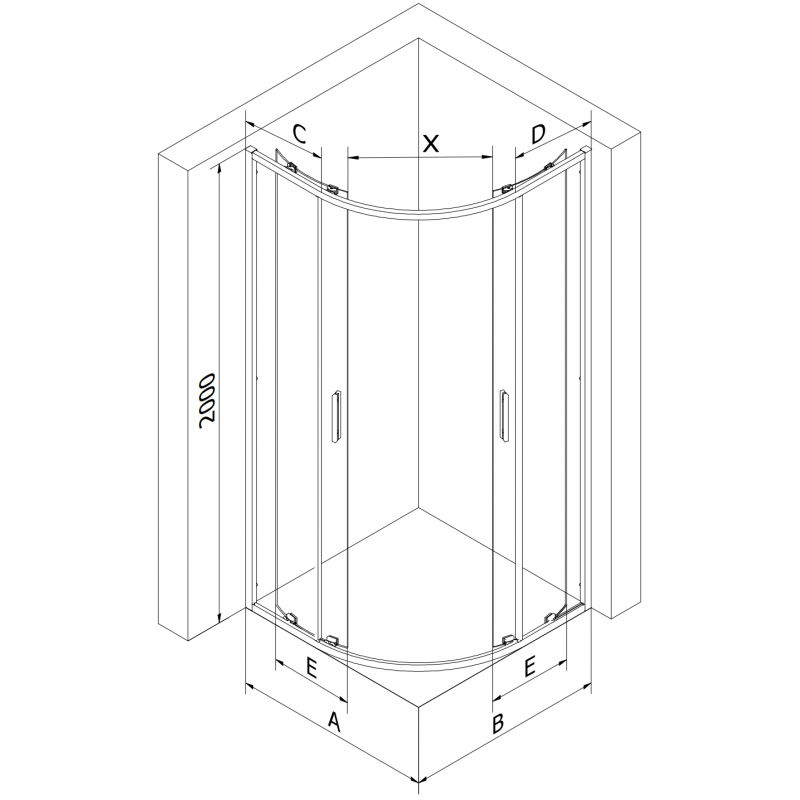 Mexen Exo semi-circular sliding shower cabin 100 x 80 cm, transparent, gold - 8132-100-080-50-00