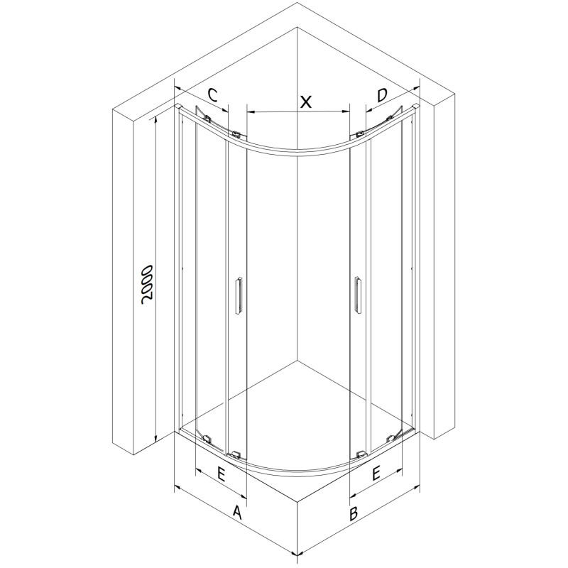 Mexen Exo-S Duo semi-circular sliding shower cabin 90 x 90 cm, transparent, gold - 8132-090-090-50-00