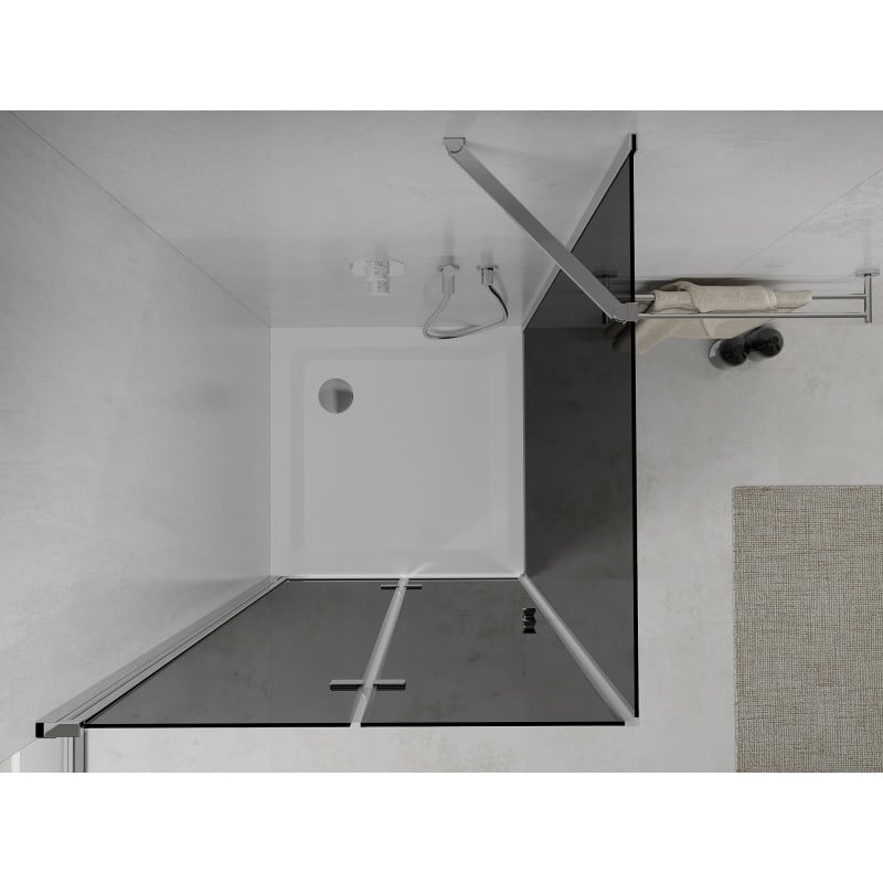 Mexen Lima folding shower cabin 80 x 80 cm, graphite, chrome + Flat shower tray, white - 856-080-080-01-40-4010