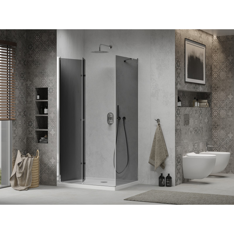 Mexen Lima folding shower cabin 80 x 90 cm, graphite, chrome + Flat shower tray, white - 856-080-090-01-40-4010