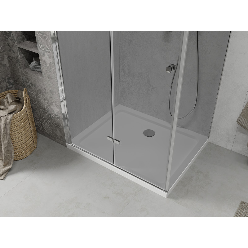 Mexen Lima folding shower cabin 80 x 90 cm, graphite, chrome + Flat shower tray, white - 856-080-090-01-40-4010
