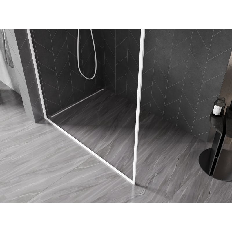Mexen Kioto-F Walk-in Shower Wall with Frame 70 x 202 cm, Transparent 8 mm, White - 800-070-104-20-00