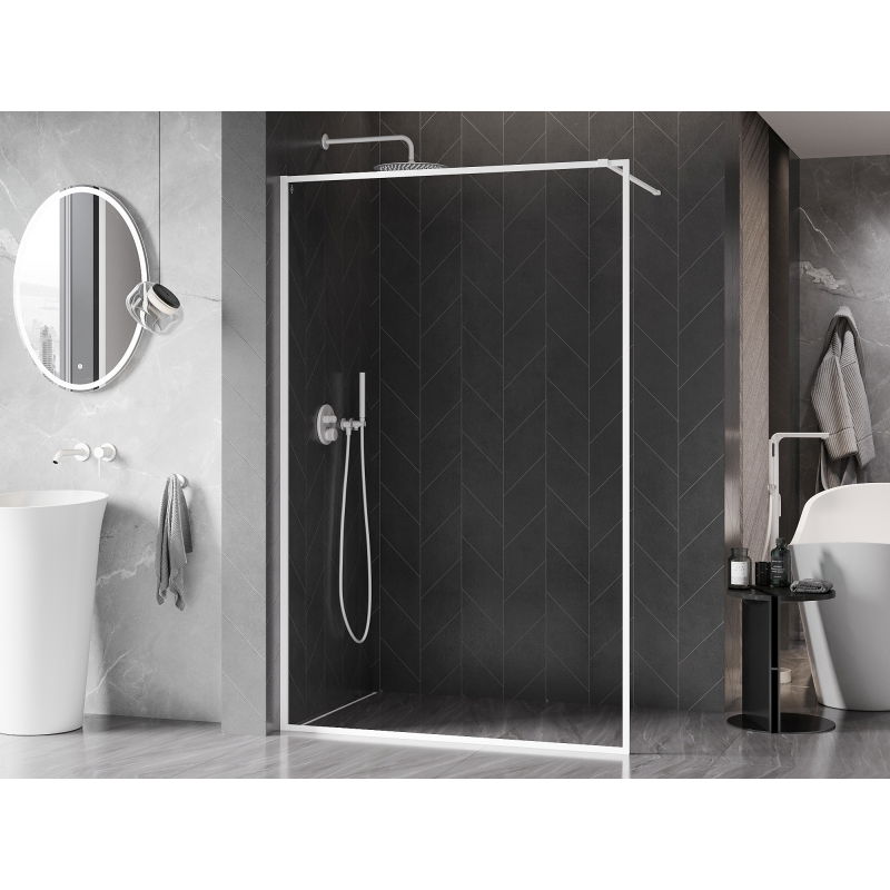 Mexen Kioto-F Walk-in Shower Wall with Frame 110 x 202 cm, Transparent 8 mm, White - 800-110-104-20-00