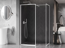 Mexen Kioto-F Walk-in Shower Wall with Frame 120 x 75 cm, Transparent 8 mm, White - 800-120-202-04-20-075