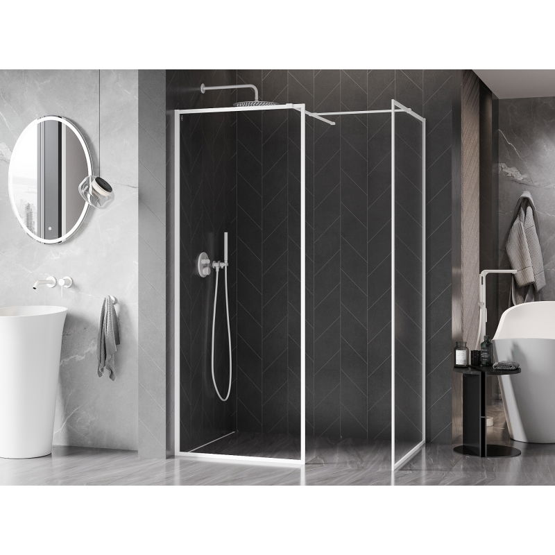 Mexen Kioto-F Walk-in Shower Wall with Frame 80 x 80 cm, Transparent 8 mm, White - 800-080-202-04-20-080