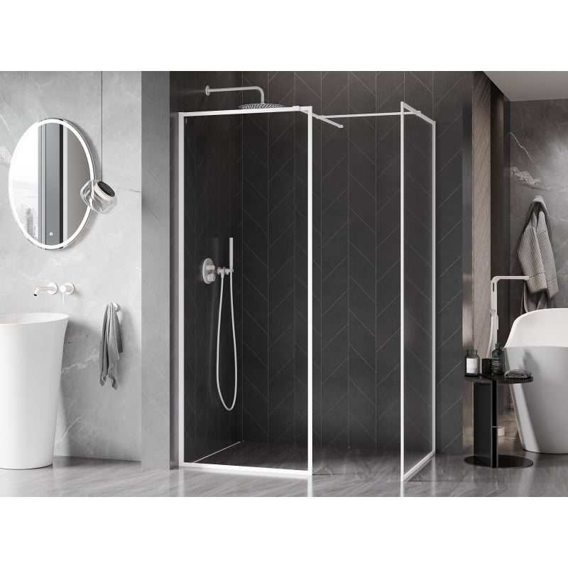 Mexen Kioto-F Walk-in Shower Screen with Frame 145 x 80 cm, Transparent 8 mm, White - 800-145-202-04-20-080