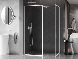 Mexen Kioto-F Walk-in Shower Wall with Frame 160 x 80 cm, Transparent 8 mm, White - 800-160-202-04-20-080