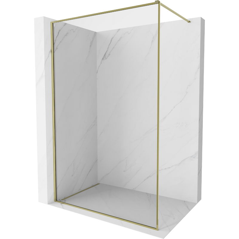 Mexen Kioto-F Walk-in Shower Wall with Frame 120 x 202 cm, Transparent 8 mm, Gold - 800-120-104-50-00
