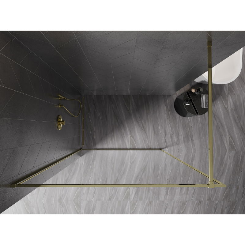 Mexen Kioto-F Walk-in Shower Wall with Frame 140 x 202 cm, Transparent 8 mm, Gold - 800-140-104-50-00