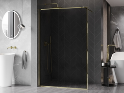 Mexen Kioto-F Walk-in Shower Wall with Frame 110 x 202 cm, Graphite 8 mm, Gold - 800-110-104-50-40