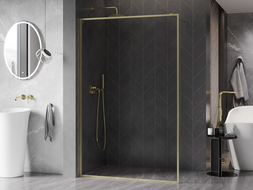 Mexen Kioto-F Walk-in Shower Wall with Frame 100 x 202 cm, Transparent 8 mm, Brushed Gold - 800-100-104-55-00