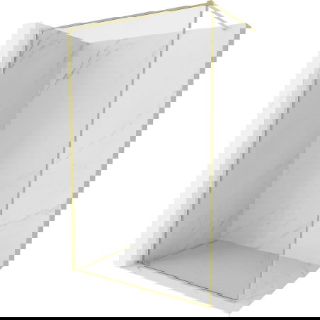 Mexen Kioto-F Walk-in Shower Wall with Frame 130 x 202 cm, Transparent 8 mm, Brushed Gold - 800-130-104-55-00