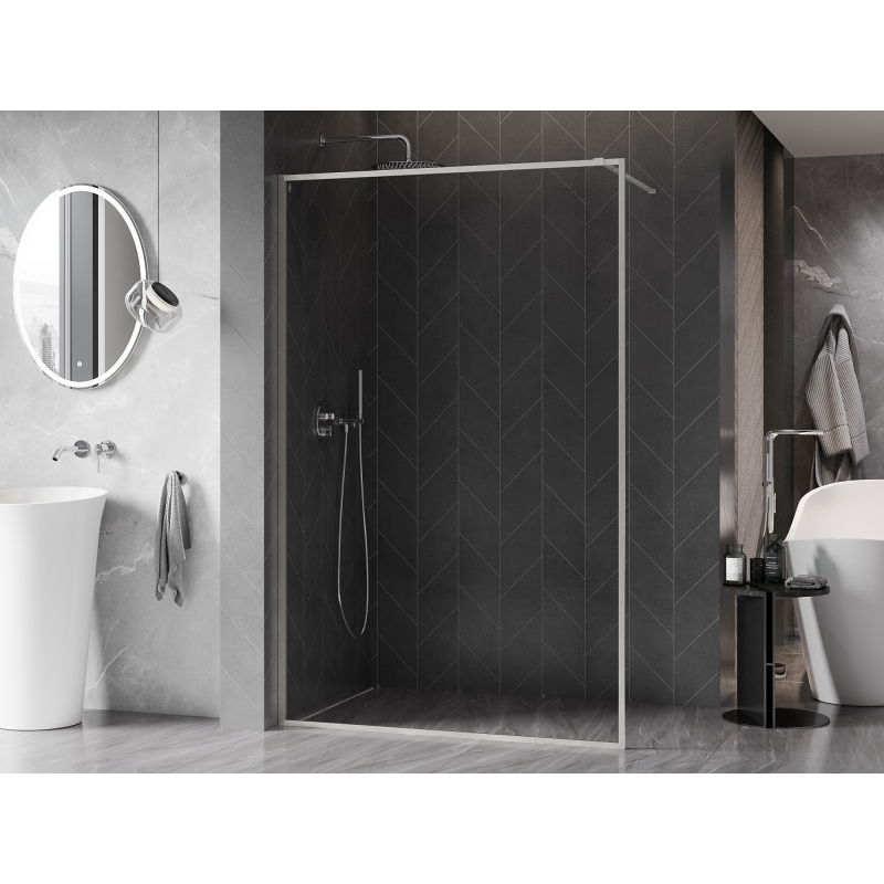 Mexen Kioto-F Walk-in Shower Wall with Frame 115 x 202 cm, Transparent 8 mm, Brushed Nickel - 800-115-104-97-00