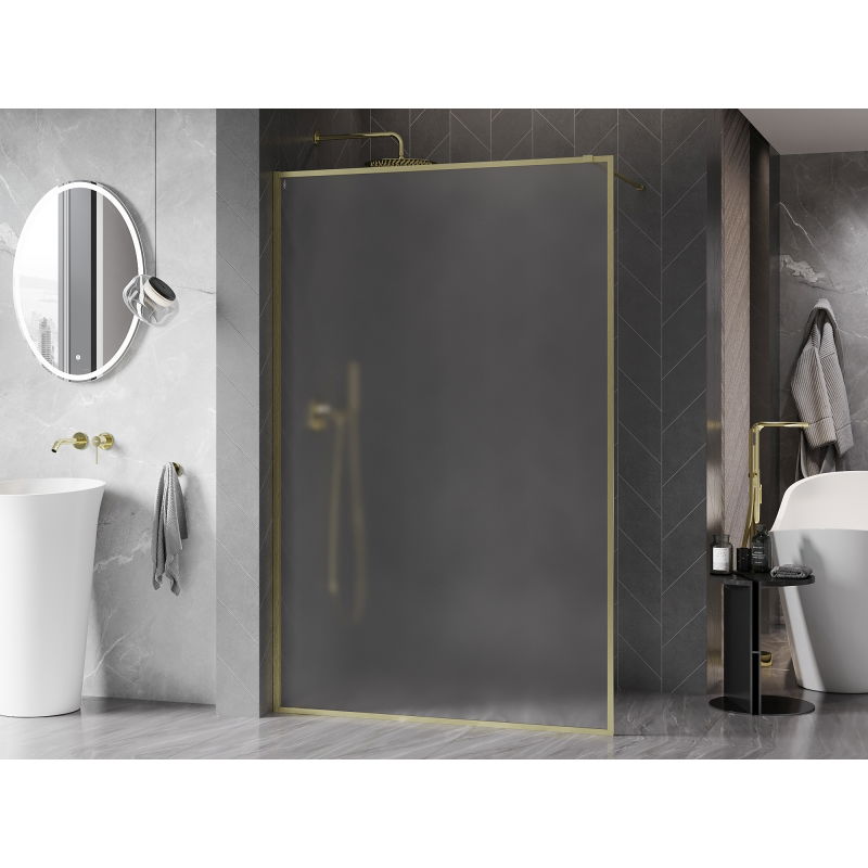 Mexen Kioto-F Walk-in Shower Wall with Frame 110 x 202 cm, Frosted 8 mm, Brushed Gold - 800-110-104-55-30