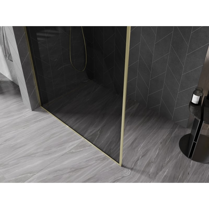 Mexen Kioto-F Walk-in Shower Wall with Frame 80 x 202 cm, Graphite 8 mm, Brushed Gold - 800-080-104-55-40