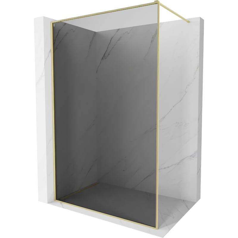 Mexen Kioto-F Walk-in Shower Panel with Frame 140 x 202 cm, Graphite 8 mm, Brushed Gold - 800-140-104-55-40