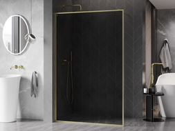 Mexen Kioto-F Walk-in Shower Panel with Frame 140 x 202 cm, Graphite 8 mm, Brushed Gold - 800-140-104-55-40