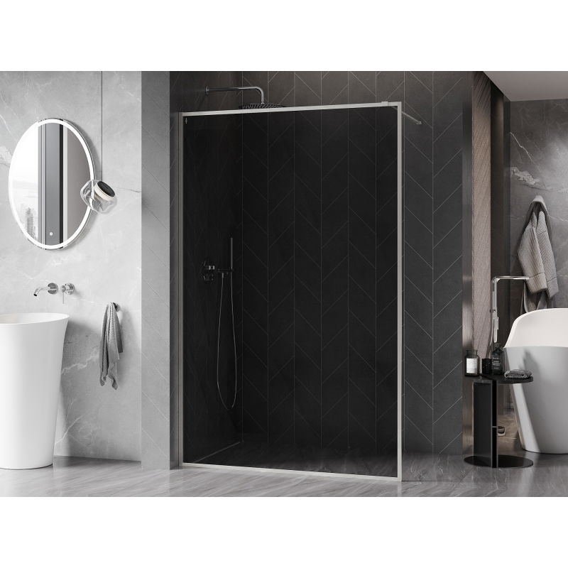 Mexen Kioto-F Walk-in Shower Screen with Frame 140 x 202 cm, Graphite 8 mm, Brushed Nickel - 800-140-104-97-40