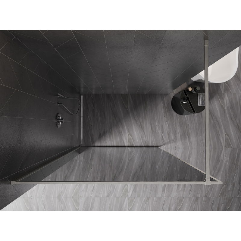 Mexen Kioto-F Walk-in Shower Wall with Frame 130 x 202 cm, Graphite 8 mm, Brushed Nickel - 800-130-104-97-40