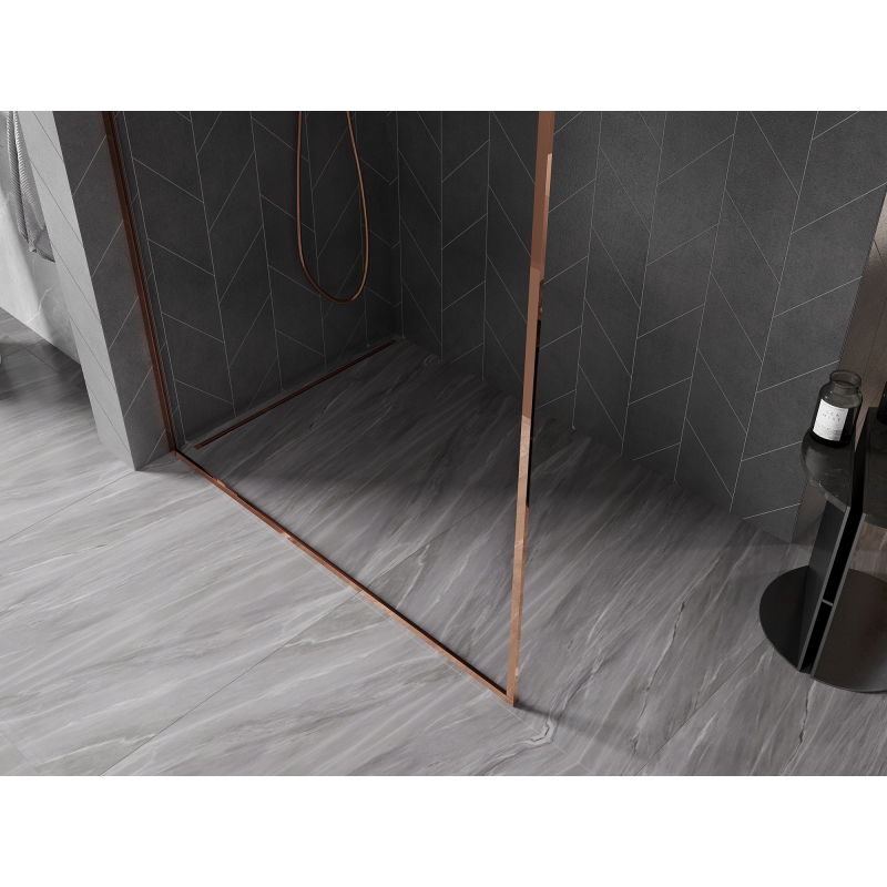 Mexen Kioto-F Walk-in Shower Wall with Frame 140 x 202 cm, Transparent 8 mm, Rose Gold - 800-140-104-60-00