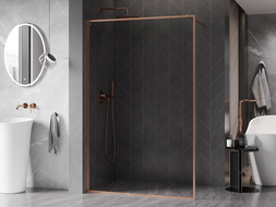 Mexen Kioto-F Walk-in Shower Screen with Frame 90 x 202 cm, Transparent 8 mm, Brushed Copper - 800-090-104-65-00